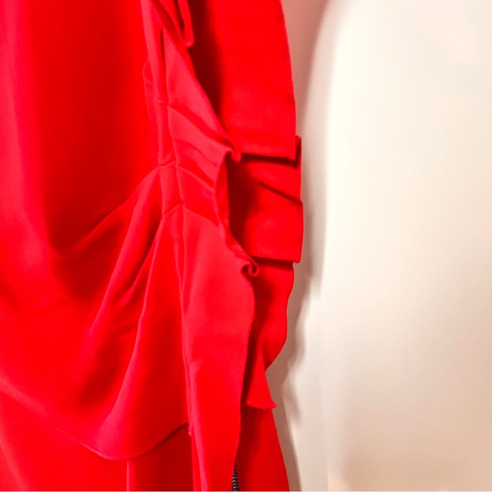 REISS Robyn Dress Ruffle Side Bodycon Cocktail Red Size 6 Knee Length - Picture 6 of 10